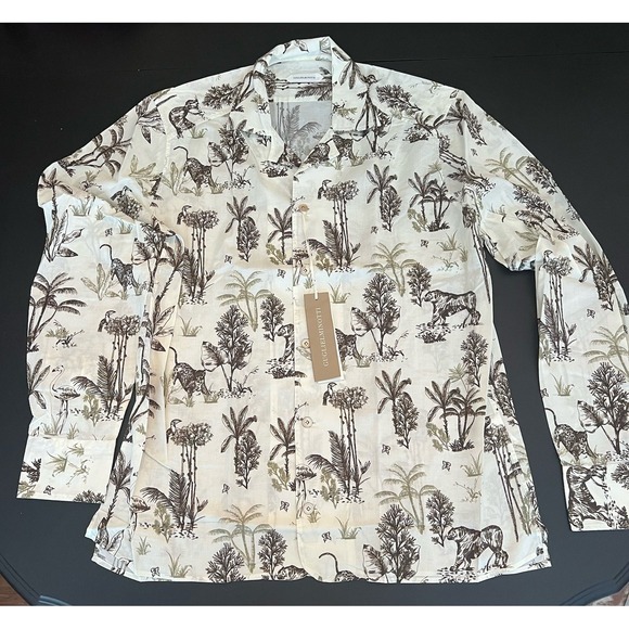 Guglielminotti Other - Guglielminotti NWT‎ Dress Shirt Size M White w/ Brown Jungle Print Cotton Long